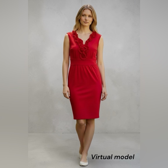 London Times Red Ruffled Dress - Picture 2 of 8